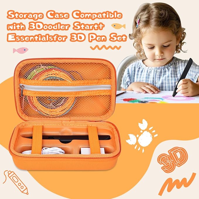 Case Compatible with 3Doodler Start+ Essentials for 3D Pen Set for Kids, Carrying Holder Fit for Printing Pens, Storage Organizer for Printing Filament Refill, Micro-USB Charger (3D-02-Orange) - Image 6