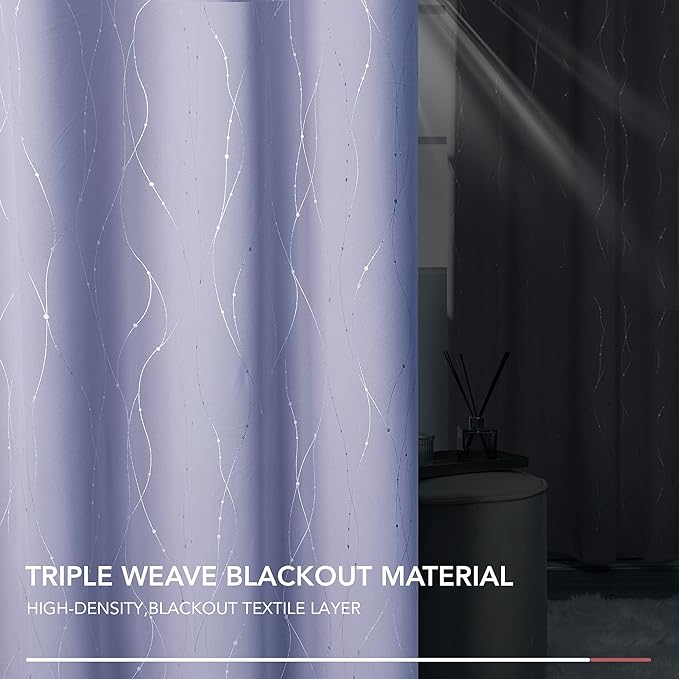 Deconovo Blackout Curtains, Thermal Insulated Soundproof Drapes with Wave Dots Foil Print, 42 x 63 Inch, Set of 2, Machine Washable Window Curtain for Bedroom Living Room Nursery Kitchen, Light Purple - Image 5