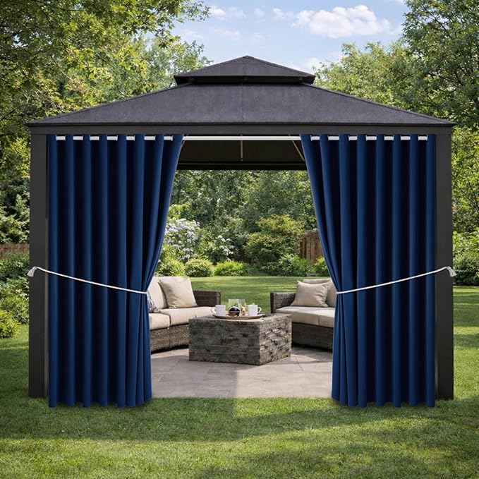 Waterproof Outdoor Curtain W105 x L95 - Grommet Top Sunlight Blocking Window Treatment Drapes Blackout Curtains for Home Bedroom Living Room Outdoor Patio Porch Pergola Cabana Gazebo (Navy) by DivaenCamino