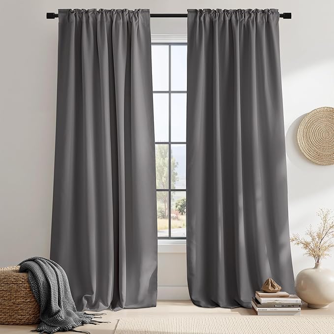 NICETOWN Bedroom Blackout Curtain Panels - (Gray Color) 52 x 108 Inch, 2 PCs, Insulating Energy Saving Solid Rod Pocket Blackout Drapes for Hall, Villa - Image 2