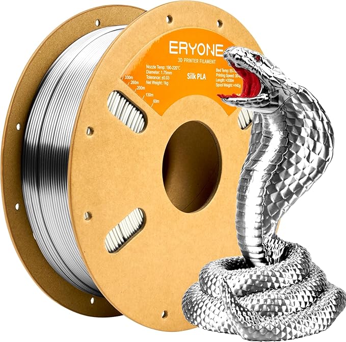 ERYONE Silk PLA Filament for 3D Printer, 1.75mm +/- 0.03mm, 1kg (2.1LBS)/Spool, Silk Silver by ERYONE