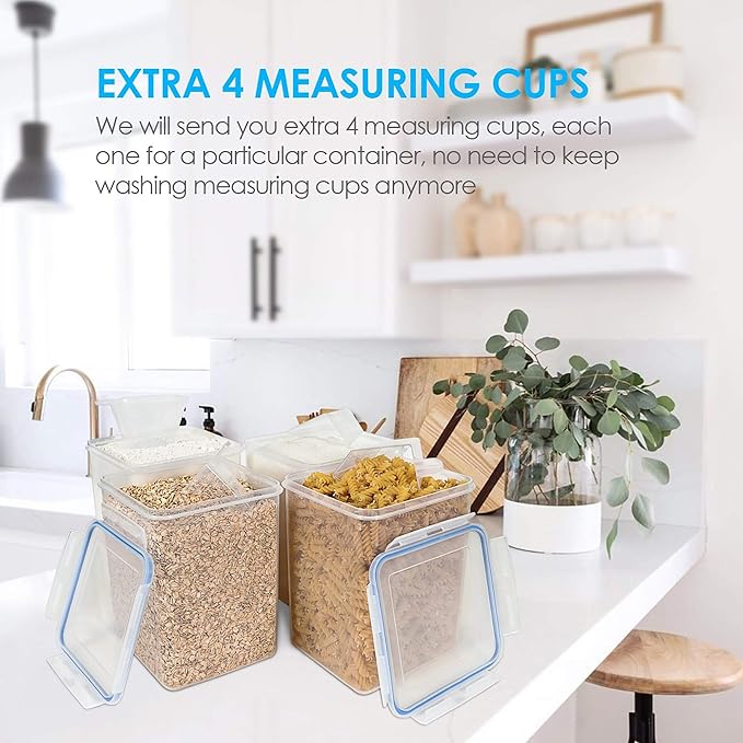 Vtopmart Large Food Storage Containers 5.2L / 175oz, 4 Pieces BPA Free Plastic Airtight Canisters for Flour, Sugar, Baking Supplies, Rice with Lids, 4 Measuring Cups and 24 Labels, Blue - Image 6