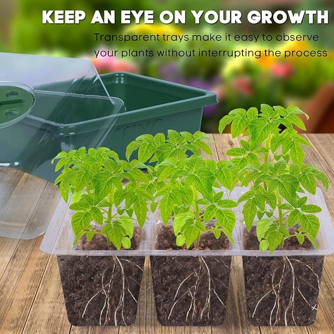 MIXC 10 Packs Seed Starter Tray Seed Starter Kit (60 Cells Total Tray) Seed Starting Trays Plant Starter Kit and Base Mini Greenhouse Germination Kit - Image 2
