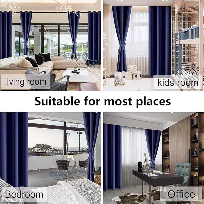 Hiasan RV Blackout Curtains for Bedroom, 52 x 30 Inches Long - Thermal Insulated & Light Blocking Window Curtains for Living Room, 2 Drape Panels Sewn with Tiebacks, Navy Blue - Image 7