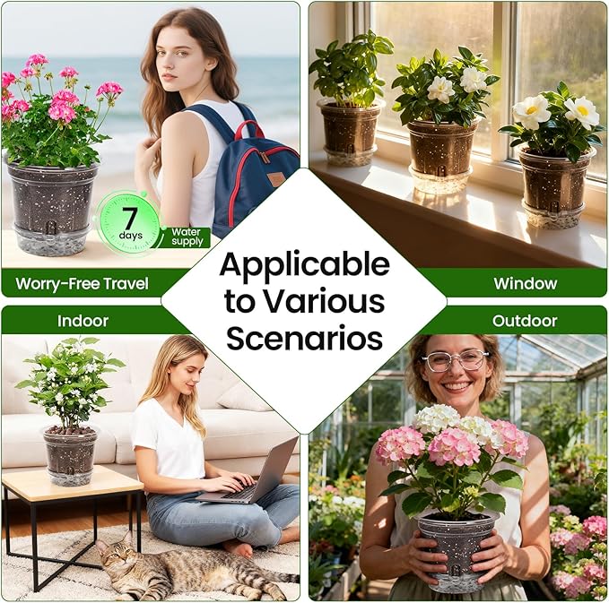 20 Pack 5 Inch Clear Self Watering Plant Pots with Bottom Water Tray & Watering Rope, Transparent Nursery Pots with Drainage for Seedlings, Herbs, and Houseplants - Image 7