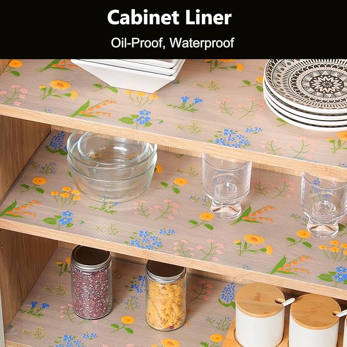 INNOLITES Shelf Liners for Kitchen Cabinets Non-Adhesive Drawer Liner with Floral, Waterproof Durable Easy to Clean, for Refrigerator, Shelves (Colorful Floral, 17.7" x 360") - Image 2