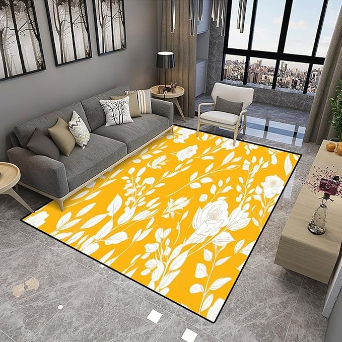 White Rose Floral Printing Pile Carpet - Foldable Area Rug for Living Room/Bedroom - Fade, Flame, and Stain Resistant, Quick Dry, Waterproof Floor Carpet, 48 x 72 Inch - Image 4