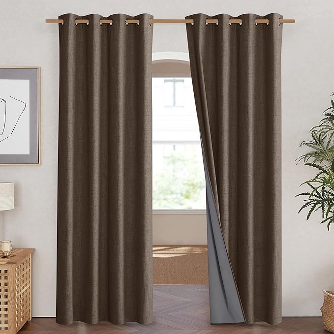 NICETOWN Coffee Vintage Linen 100% Blackout Curtains for Living Room, Thermal Insulated Curtains 84“ Long, Noise Reducing Window Treatment Drapes for Hall Room, 52" Wide Per Panel, Set of 2 - Image 2