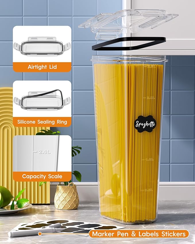 30 PCS Airtight Food Storage Containers with Lids, Kitchen Pantry Organization and Storage, BPA-Free Plastic Scale Food Canisters for Cereal, Flour, Sugar, Dry Food, Include Labels & Marker - Image 3