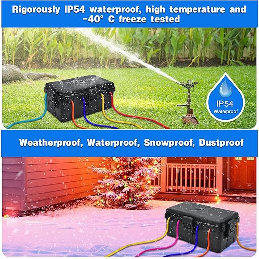 Hrensaw Medium Outdoor Electrical Box(10.6x5.5x4.5inch),IP54 Waterproof Extension Cord Cover w/6 Cable Entry,Weatherproof Connection Box Protect Power Strip,Timer,Plug,Holiday Lights,Black - Image 5