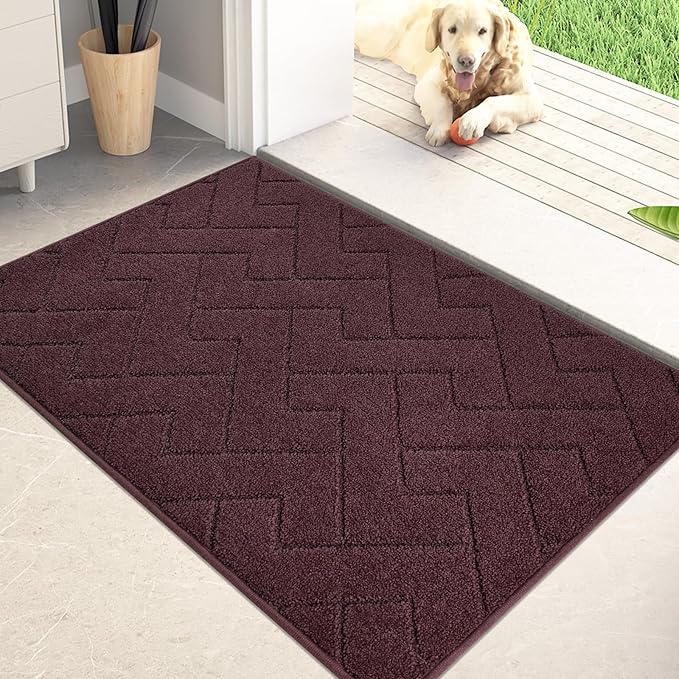 PURRUGS Dirt Trapping Door Mat 20" x 31.5", Non-Slip Machine Washable Entry Rug, Dog Doormat, Indoor Front Door Mat, Super Absorbent Entryway Rug for Muddy Shoes & Paws, Burgundy Red by PURRUGS