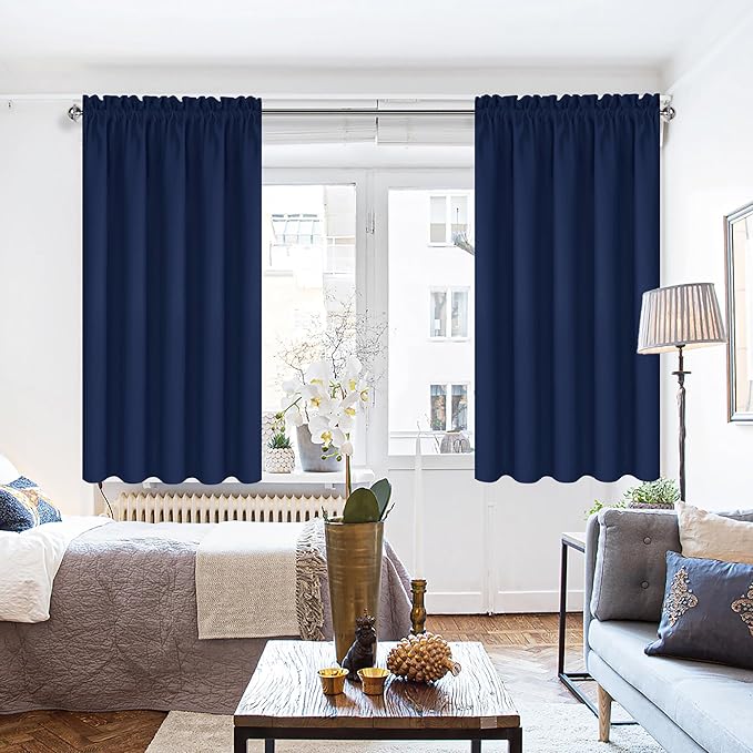 DWCN Short Blackout Curtains for Bedroom 45 Inches Long 2 Panels Set, Solid Thermal Insulated Energy Saving Window Treatment Drapes, Rod Pocket Curtains for Kids Boys Room (W52 x L45 Inch, Navy Blue) - Image 6