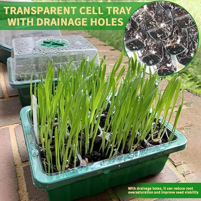 60-Cell Seed Starter Tray, 5 Pack – Cells Plant Grow Kit with Humidity-Vented Domes and Base for Organic Seed Germination, Ideal Plant Starter Kit with Labels & Transplant Tools - Image 5