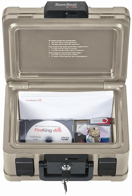 FireKing SureSeal Fire Safe with Key Lock, 1 Half Hour Fire Rated, UL Rated & 100 Hour Water Resistant Home Safe, Portable Home Safes, Taupe - Image 3