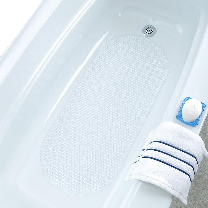 SlipX Solutions Clear Bubble Bath Mat (15 x 35 Inch, Extra Long Coverage, Oval Shape, Machine Washable) by SlipXSolutions