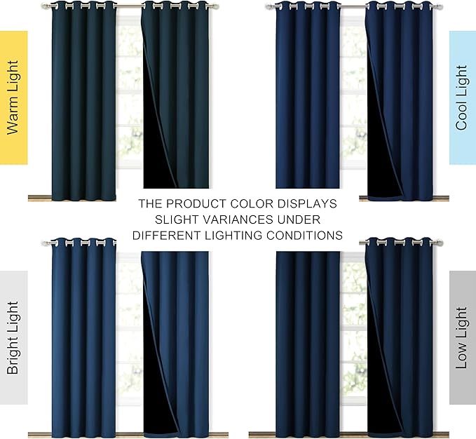 NICETOWN Total Shade Curtains and Draperies, Heavy-Duty Full Light Shading Drapes with Black Liner Backing for Villa/Hall/Dorm Window（Moroccan Blue, Package of 2 Panels, 52" Wide x 95" Long - Image 2
