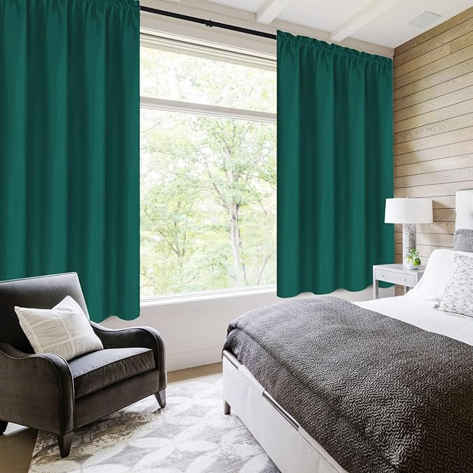 DWCN Blackout Curtains Thermal Insulated, Energy Saving & Noise Reducing Bedroom and Living Room Curtains, Hunter Green, W 42x L 63 Inch, Set of 2 Rod Pocket Curtain Panels - Image 2
