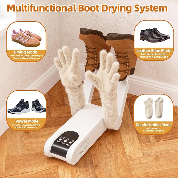 Boot Dryer for Work Boots, Electric Shoe Dryer 4 Drying Ports, Adjustable Telescopic, Portable Boot Dryer have Automatic Shut-Off Timer, Boots Warmer for Work Boots, Sneakers, Gloves, Helmets - Image 5