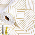 Shelf Liners for Kitchen Cabinets Non Adhesive Shelf Liner Paper Non-Slip Thickened Drawer Liner Easy to Clean for Tool Box Refrigerator with Knife and Tape Measure, Gold Geometric, 23.6 x 354.3 in by Oneoftheworld