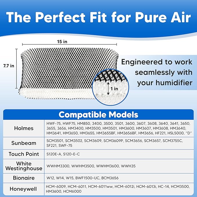 2-Pack HWF75 SF221 Type "D" Replacement for Sunbeam SCM3755C Humidifier Filter - Compatible with Sunbeam Humidifier SCM 3755C Wick Air Purifier Filters HWF 75 SWF-75 SF 221 - Image 8