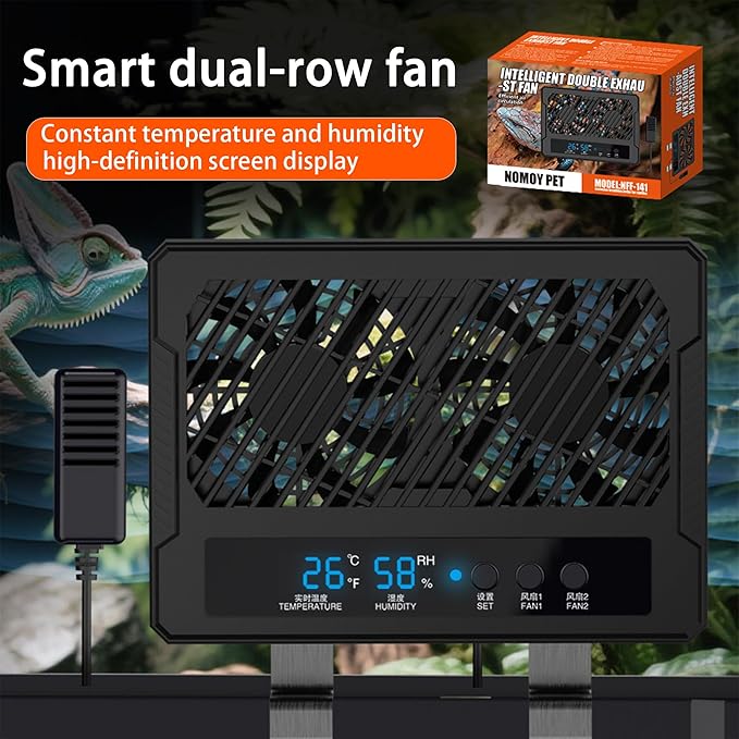 Reptile Fan & Terrarium Dehumidifier – Smart Dual-Row Humidity Fan for Reptile Tank, Snake, Gecko, Bearded Dragon Enclosure - Image 5