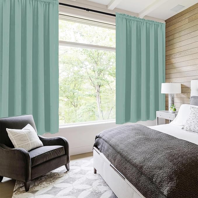 DWCN Blackout Curtains for Living Room Thermal Insulated, Energy Saving & Noise Reducing Bedroom Curtains, Sage Green, W 60x L 63 Inch, Set of 2 Rod Pocket Curtain Panels - Image 2