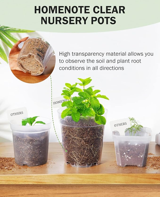 homenote Clear Nursery Pots for Plants,5 Inch Plant Pot for Planting Plastic Seedling with Drainage Holes Seed Starter Flower High Transparency with 20 Labels (30 Pack) - Image 6