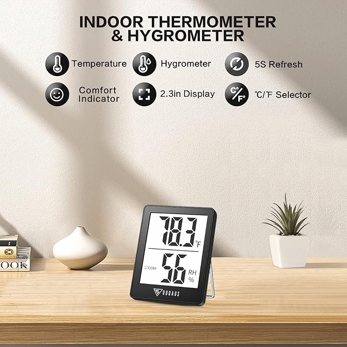 DOQAUS Digital Hygrometer Indoor Thermometer 3 Pack, Room Thermometer with 5s Fast Refresh, Accurate Humidity Meter Temperature Sensor for Home, Bedroom, Baby Room, Office, Greenhouse, Cellar (Black) - Image 2
