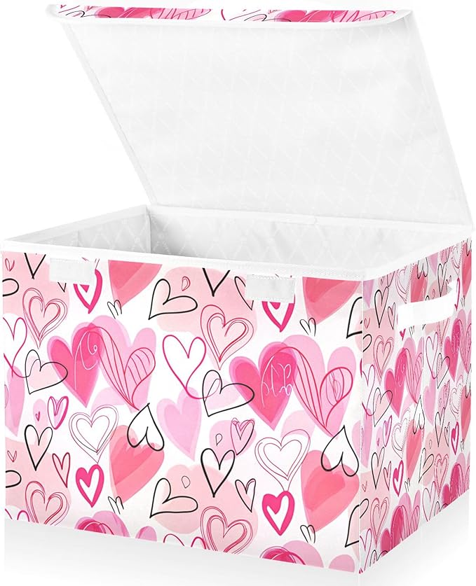xigua Valentine's Day Storage Bins with Lids and Carrying Handle,Foldable Storage Boxes Organizer Containers Baskets Cube with Cover for Home Bedroom Closet Office - Image 2