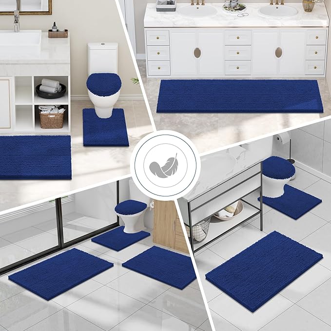 Smiry Luxury Chenille Bathroom Rugs 36x24, Extra Soft and Absorbent Shaggy Bath Mat, Machine Washable, Non-Slip Plush Carpet Runner for Tub, Shower, and Floor, Home Decor Accessories, Royal Blue - Image 7