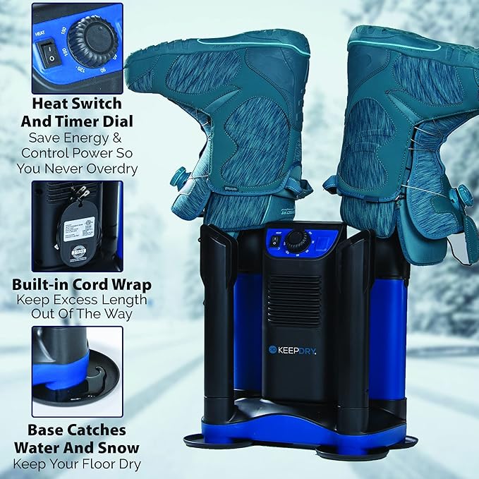 KeepDry Forced Heat Boot Dryer - Heavy Duty Shoe Dryer with Heat Switch & Timer - Quickly Dry Garments - Collapsible Drying Tubes - Image 4