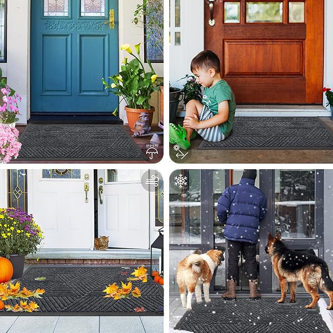 Smiry Front Door Mat Outside Entrance, Heavy Duty Sturdy Natural Rubber Doormat, Trap Dirt and Moisture, Easy Clean Low Profile Mats for Indoor Outdoor Entry, Irregular Triangle (29.5x17, Silver Grey) - Image 7