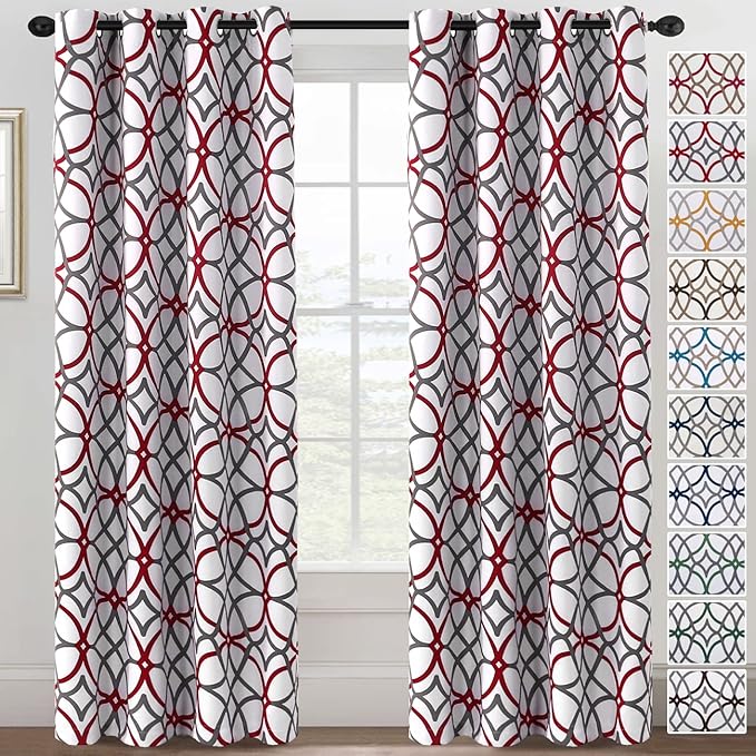 H.VERSAILTEX Blackout Curtains 84 inch Length 2 Panels Set Thermal Curtains & Drapes Window Treatment Noise Reducing Geometric Modern Grommet Living Room Curtains for Bedroom - Burgundy and Gray by HVERSAILTEX