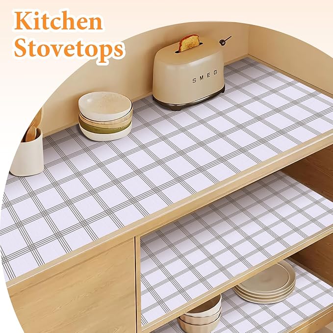 Shelf Liner for Kitchen Cabinets Non Adhesive Drawer Liner Non-Slip Thickened Shelf Liner Paper Strong Easy to Clean for Tool Box Refrigerator with Knife and Tape Measure, White Square, 11.8 x 118 in - Image 3