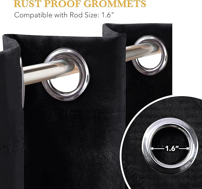 RYB HOME Blackout Thermal Insulated Curtains, Portable Curtain for Sliding Glass Door/Storage/Space Room Divider, Large Window Treatment Room Divider Panel, W80 x L84, Black, 1 Panel - Image 7