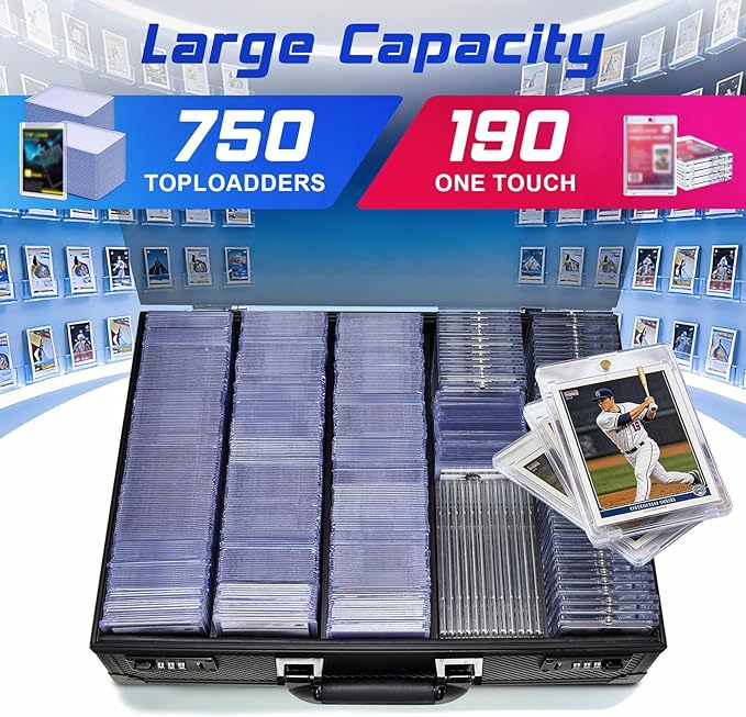 Card Storage Box for 3" x 4" 35pt Toploaders, Sports Cards Case with Lock, Trading Card Storage Box Holds 750 Top Loaders or 190 Magnetic Holders, Card Collection Box for Collectors, X-Large - Image 2