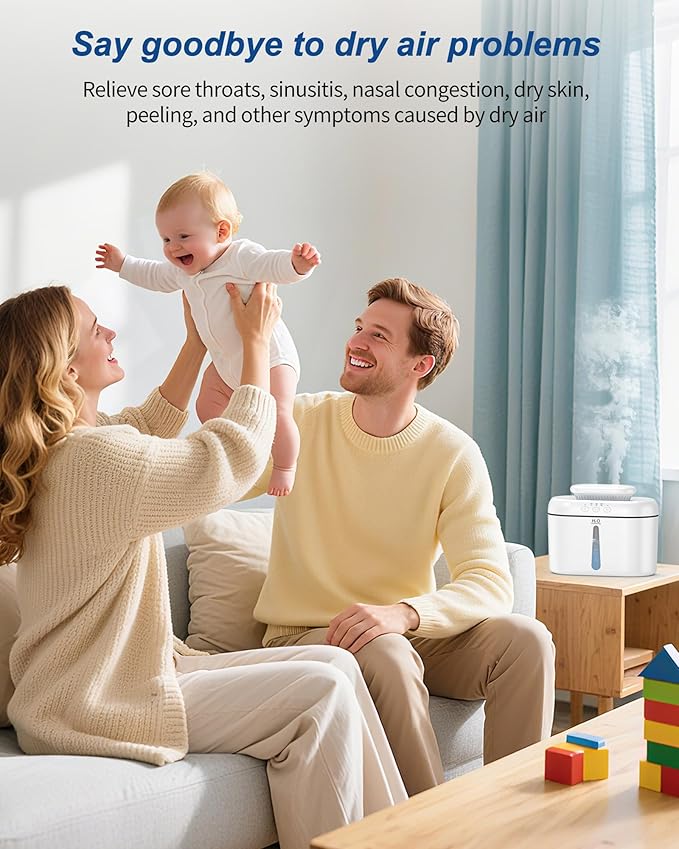 SZO Double Spray Humidifiers for Bedroom Large Room, 2.5L Cool Mist Humidifier for Plants Baby Nursery, Dual Nozzle Output, 16dB Quiet, Auto Shut-Off, Night Light, White - Image 8