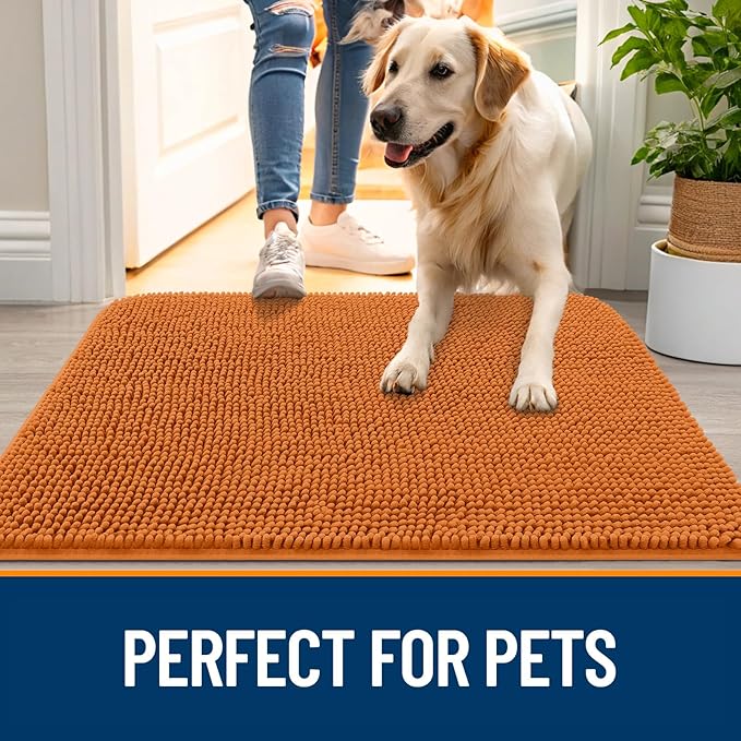 OLANLY Dog Door Mat for Muddy Paws 30x20, Absorbs Moisture and Dirt, Absorbent Non-Slip Washable Doormat, Quick Dry Chenille Mud Mat for Dogs, Entry Indoor Entryway Carpet for Inside Floor, Clay - Image 6