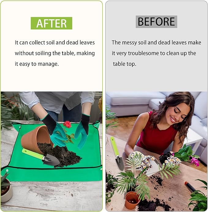WNJ Plant Repotting Mat for Garden, 2 PCS Waterproof Potting Mats, Foldable Indoor Plant Mat, Portable Mini Garden Tool Set, 12 PCS Succulent Garden Tool Set,Square Garden Potting Tray,Gifts for Women - Image 4