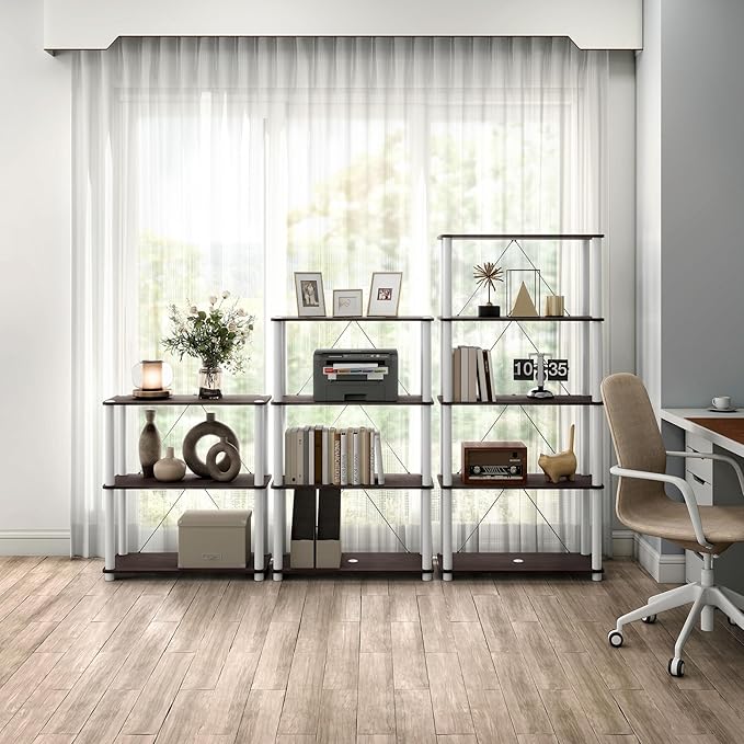 Homes: Inside + Out Apexa Modern 3-Tier Wide Shelving Units, Collectibles Display Shelves, Easy Assembly Standing Shelf, Home Storage Organizer for Living Room, Bedroom, Office, Espresso - Image 2