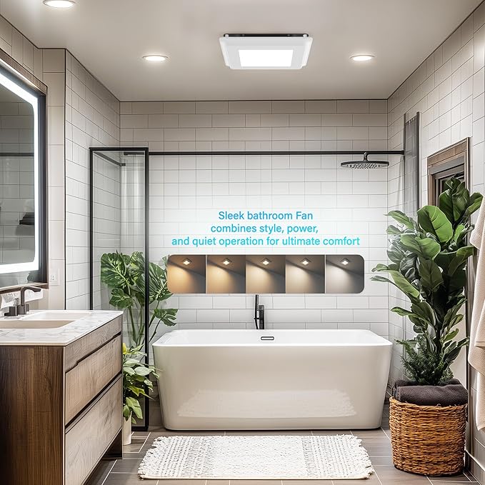 2 in 1 Bathroom Exhaust Fan with LED Light: 20W Ceiling Mount Ventilation Fan and Lamp Combo for Bathroom and Home, 80CFM, 120V, 1000LM, 5CCT Seletable, Dimmable & Wet Rated, ETL Certified - Image 5
