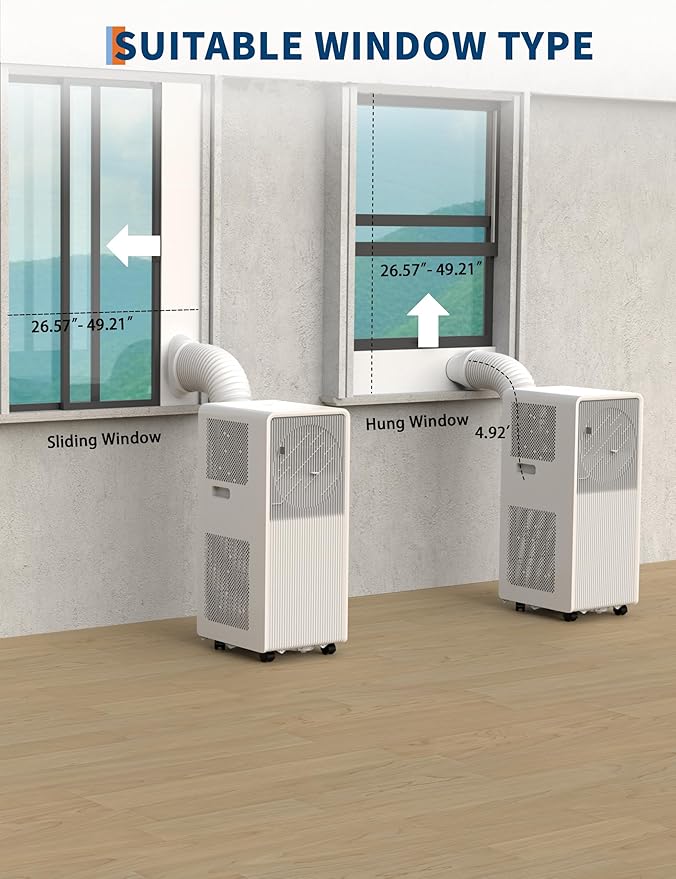 10,000 BTU (ASHRAE) Portable Air Conditioner - 3-in-1 Drainage-Free AC, Dehumidifier & Fan for Rooms Up to 215 Sq.ft, Ultra-Quiet 49dB Sleep Mode, 24H Timer, Remote & Window Kit, White - Image 6