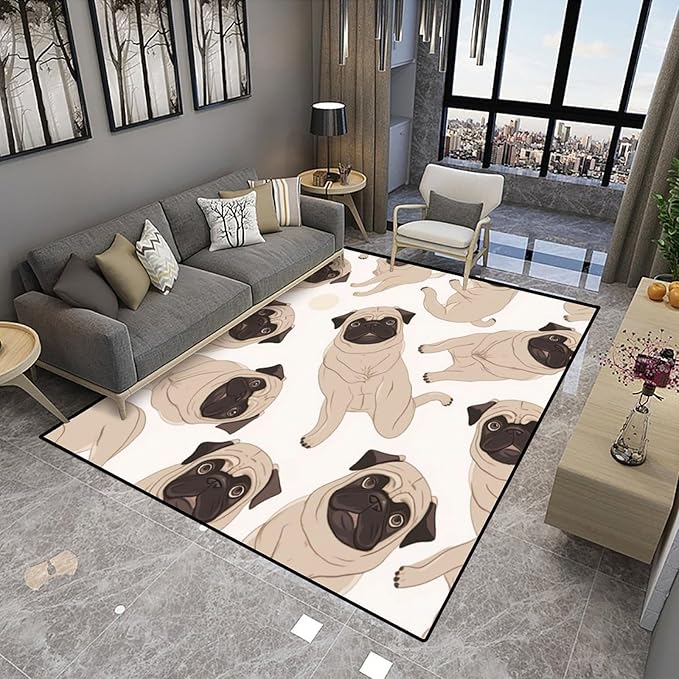 Runner Rug Cartoon Pug Dog - Design Printing, Non-Slip Area Rugs, Fade Resistant, Flame Resistant, Quick Dry, Stain Resistant, Waterproof Floor Carpet for Living Room Bedroom, 78 x 120 Inch - Image 4