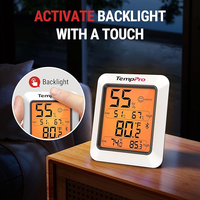 TempPro Hygrometer Thermometer for House, Bluetooth Room Indoor Greenhouse Thermometer Monitor Up to 260FT, Backlit Humidity Meter Temperature Sensor with 2-Year Data Export(Previously ThermoPro) - Image 6