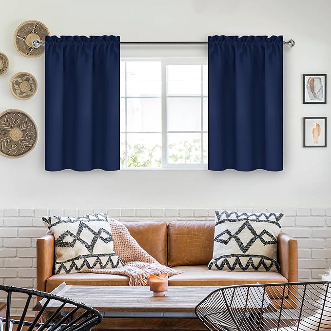 DWCN Short Curtains for Bathroom Windows 36 inches Length 2 Panels Set, Half Small Window Blackout Curtains for Kitchen, Rod Pocket Energy Saving Drapes (W42 x L36 Inch, Navy Blue) - Image 6