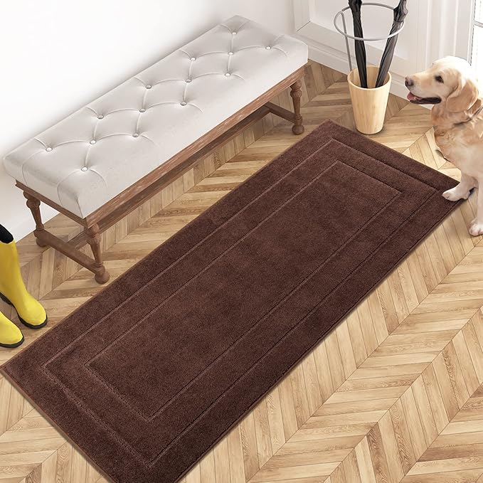 PURRUGS Dirt Trapping Door Mat 24" x 59", Non-Slip/Skid Machine Washable Entryway Rug, Dog Doormat, Super Absorbent Welcome Mat for Muddy Wet Shoes and Paws, Brown by PURRUGS
