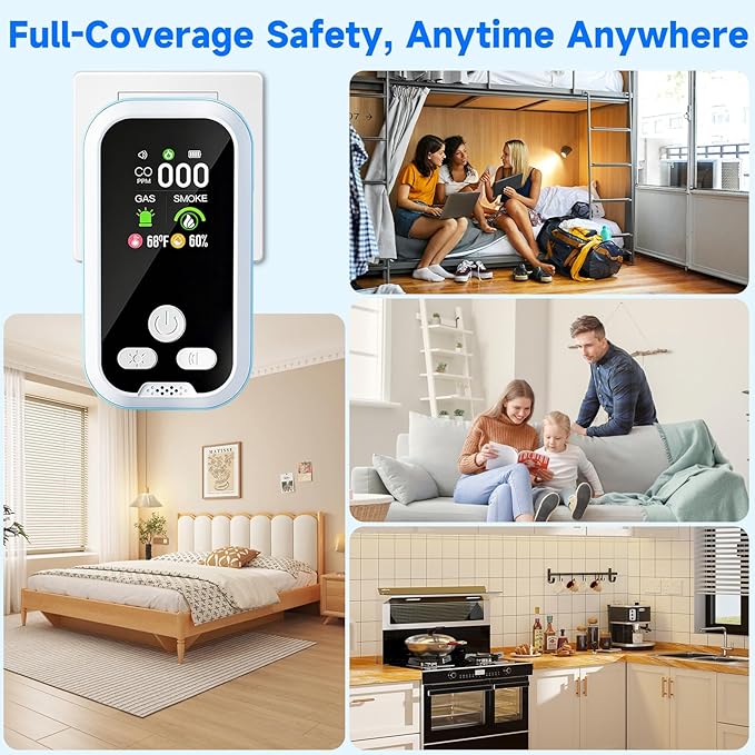 6 in1 Carbon Monoxide Detector Combo with HD Screen Monoxide Alarm, Detects CO, Natural Gas, Smoke, Temperature, and Humidity for Home, Apartment, Hotel, Camping RV Safety Gifts Idea - Image 9