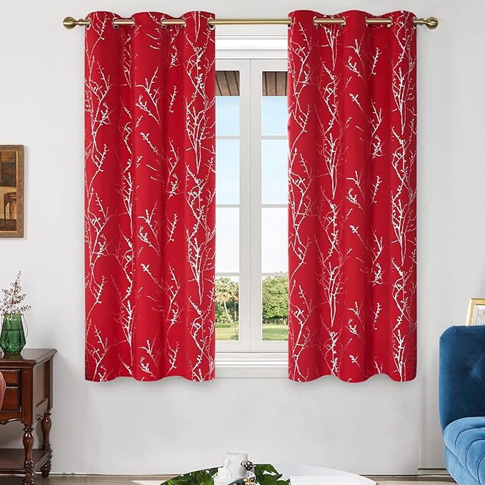 Deconovo Christmas Red Curtains, Blackout Drapes, Soundproof Curtain, Silver Print, 42 x 63 Inch Long, 2 Panels, Machine Washable Window Panel for Living Room Bedroom Festival Party Decoration Kitchen - Image 2
