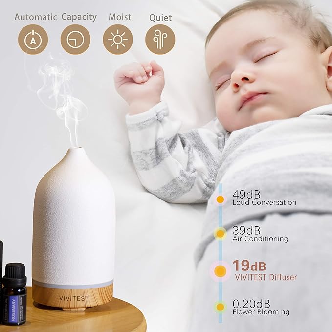 VIVITEST 200ML Ceramic Essential Oil Diffuser,Stone Essential Oil Diffuser,Ultrasonic Aromatherapy Diffusers for Home - Image 4
