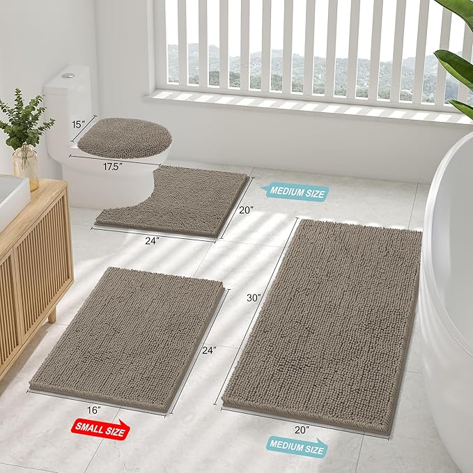 Smiry Luxury Chenille Bathroom Rugs 30x20, Extra Soft and Absorbent Shaggy Bath Mat, Machine Washable, Non-Slip Plush Carpet Runner for Tub, Shower, and Floor, Home Decor Accessories, Latte - Image 2